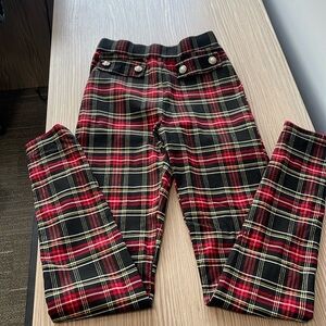 Akira high waist plaid skinny pant w/  pearl faux button detail. Back zip Size S